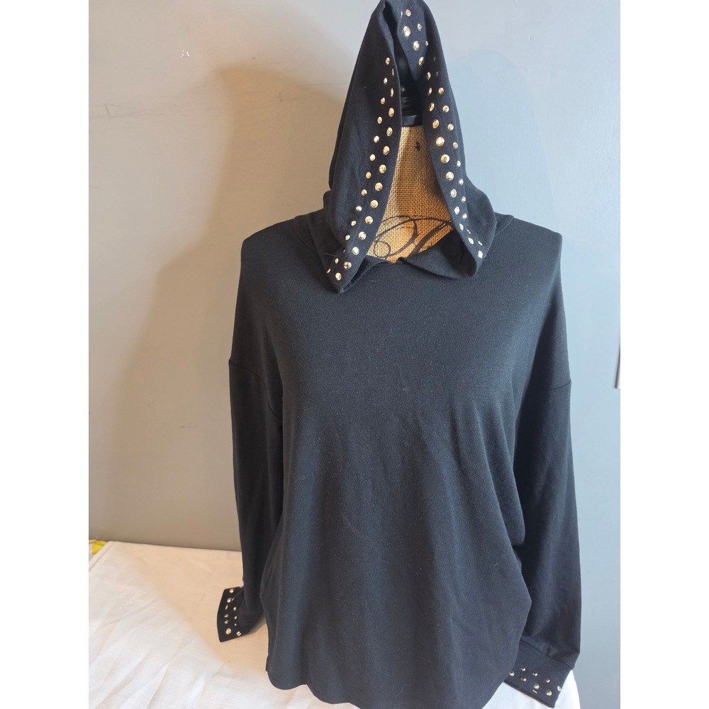 Belldini Black Studded Hoodie Sweatshirt Gold Studs Long Sleeve M